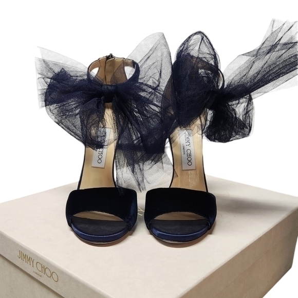 Jimmy Choo Navy Blue Heels with Tulle Detail - Picture 14 of 16
